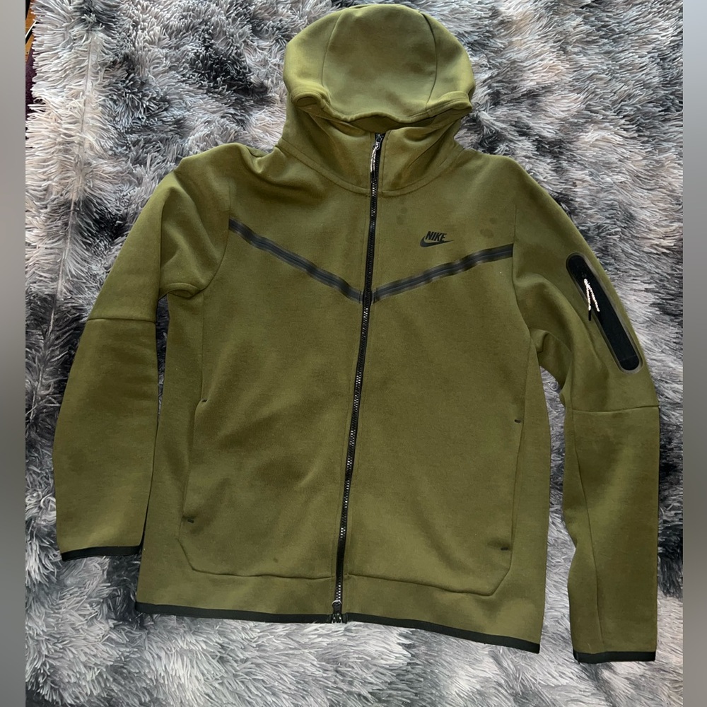 Military Green Nike Tech Zip-Up Hoodie